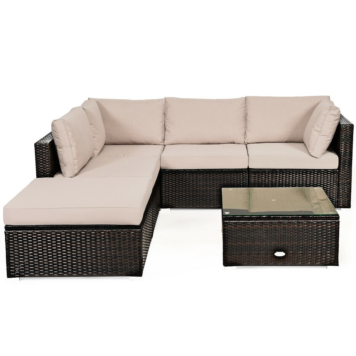 6 Pieces Outdoor Patio Rattan Furniture Set, 3 Boxes Unassembled