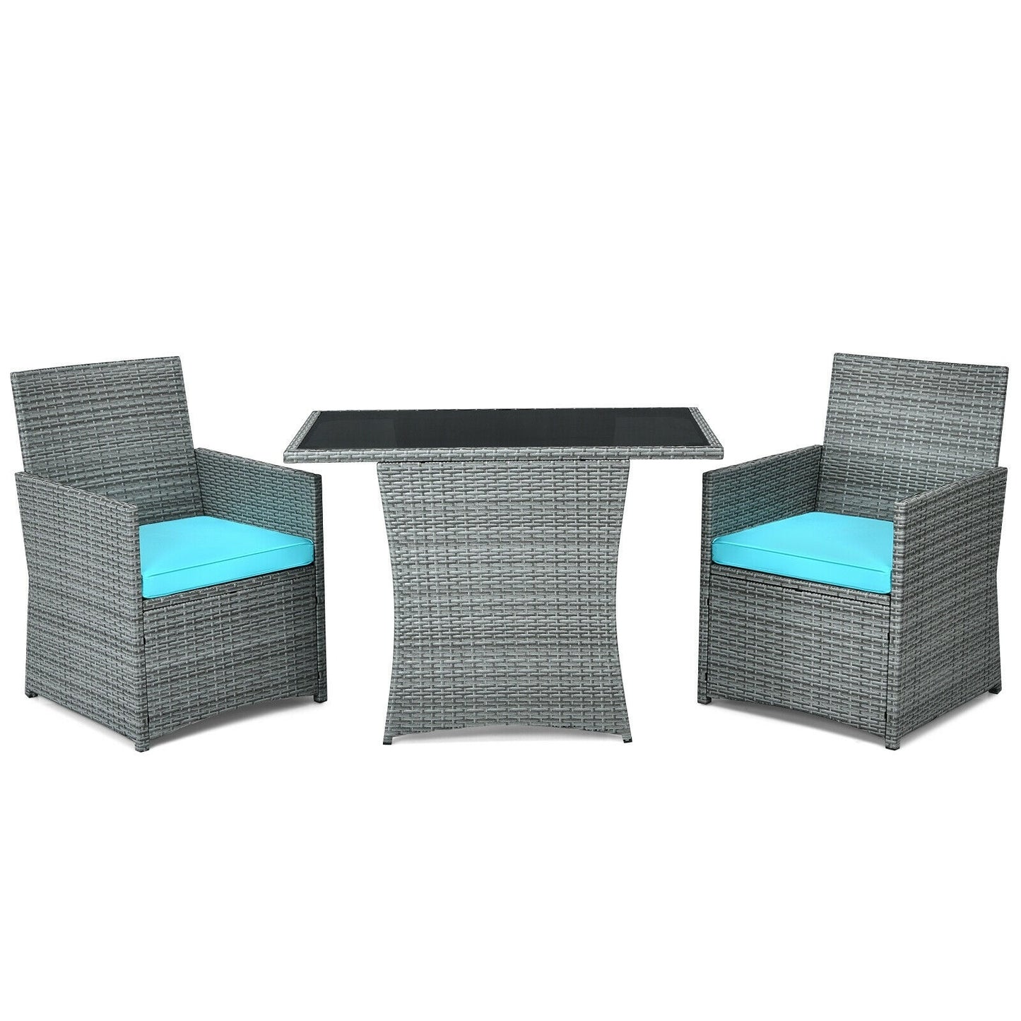 3 Pieces Patio Rattan Furniture Set with Cushions *FULLY ASSEMBLED*- TURQUOISE - HW68177TU