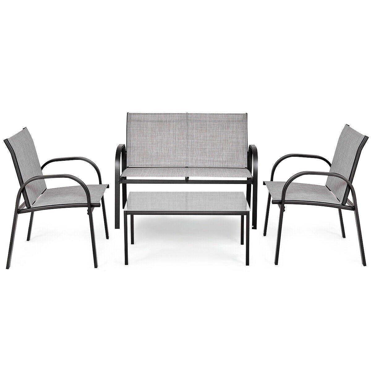 4 Pieces Patio Furniture Set with Glass Top Coffee Table *UNASSEMBLED/IN BOX* - HW65848GR