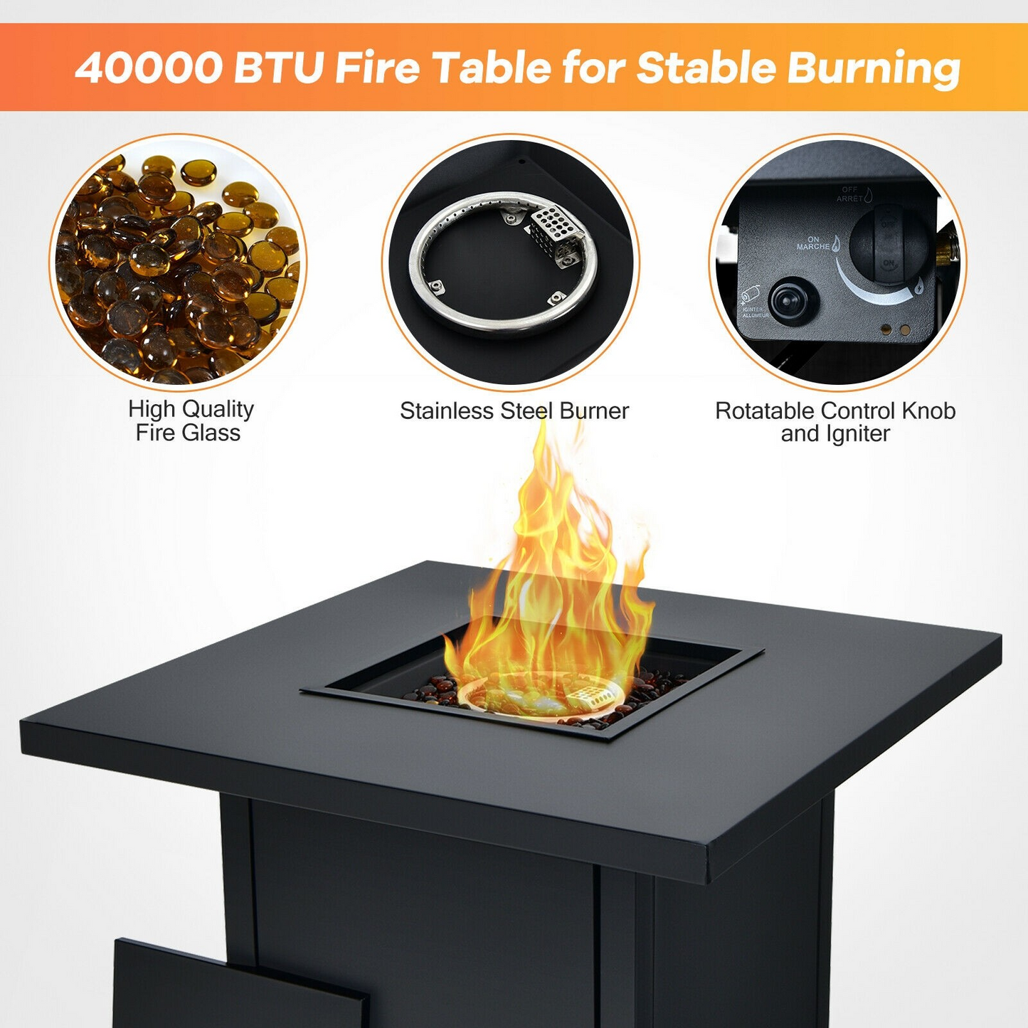 32 Inch 40000 BTU Propane Fire Pit Table with Lid and Fire Glass, small dent on top