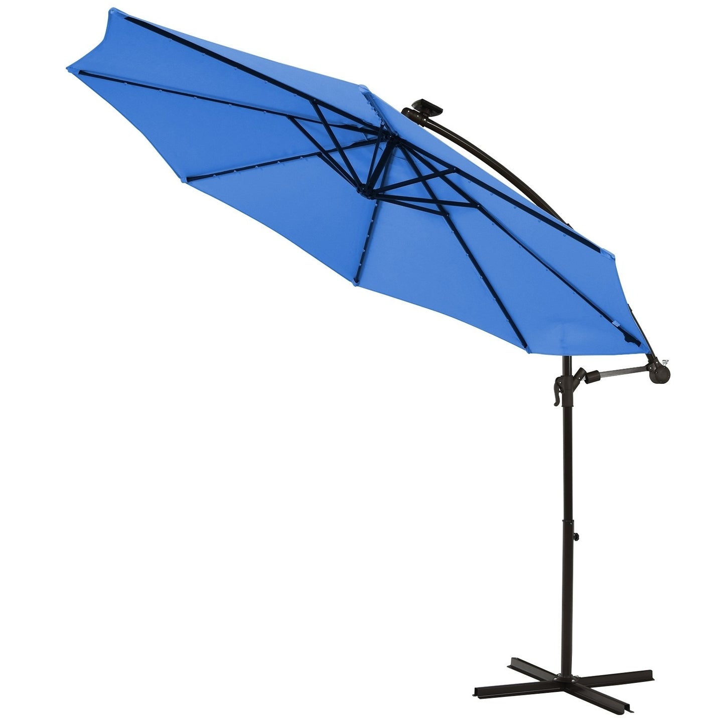 10 Ft Solar LED Offset Umbrella with 40 Lights and Cross Base for Patio - BLUE