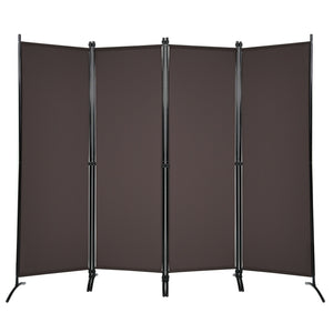 4-Panel Room Divider with Steel Frame - Dark Brown