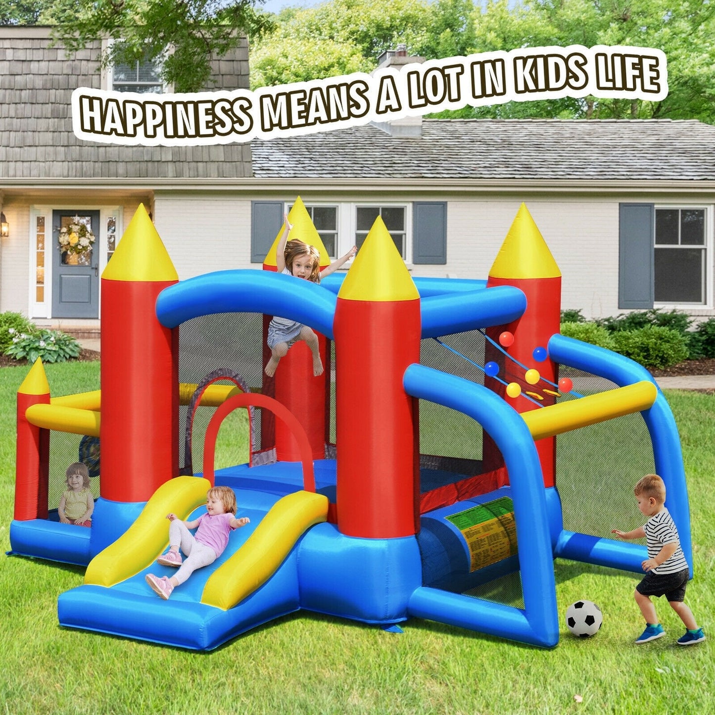 Kid Inflatable Slide Jumping Castle Bounce House with 740w Blower, reg $711.99