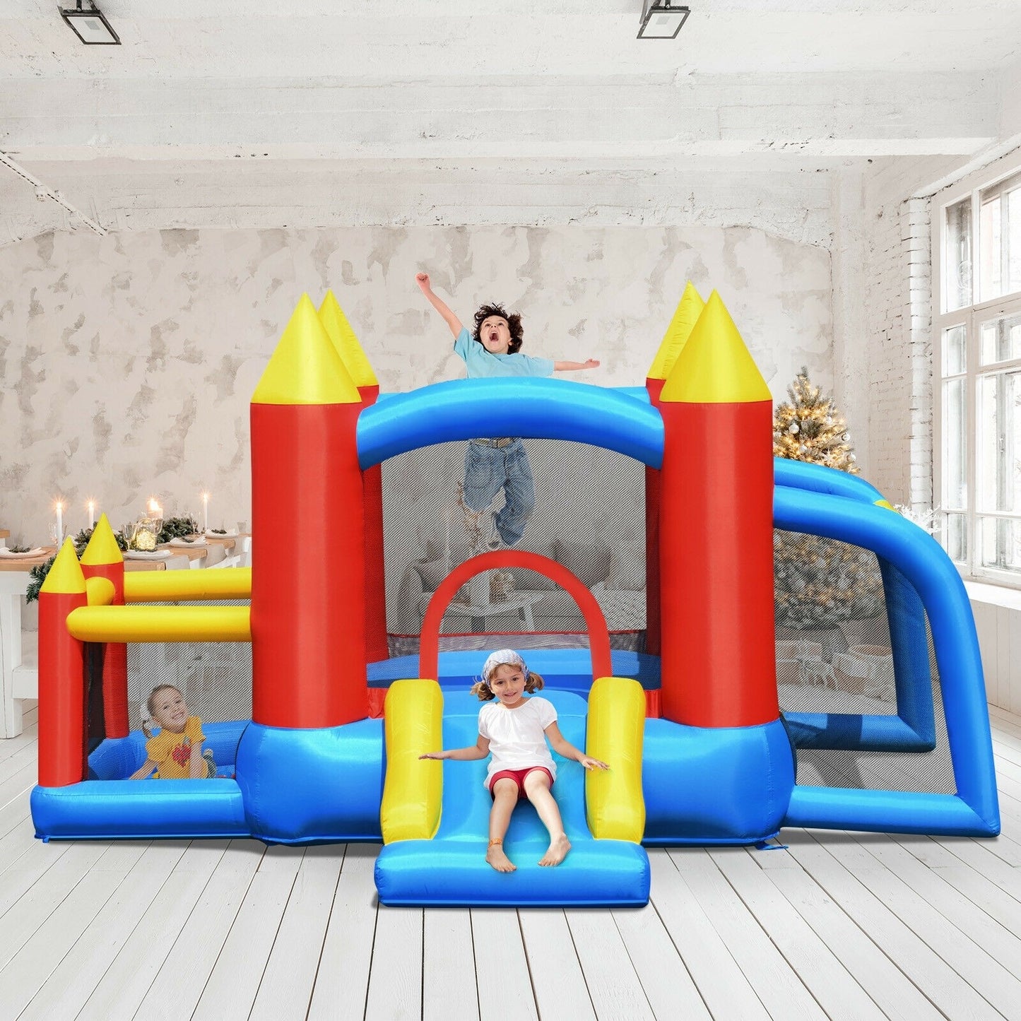 Kid Inflatable Slide Jumping Castle Bounce House with 740w Blower, reg $711.99