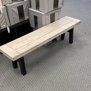 63`` WOOD BENCH, indoor / outdoor, color is white/grey wash