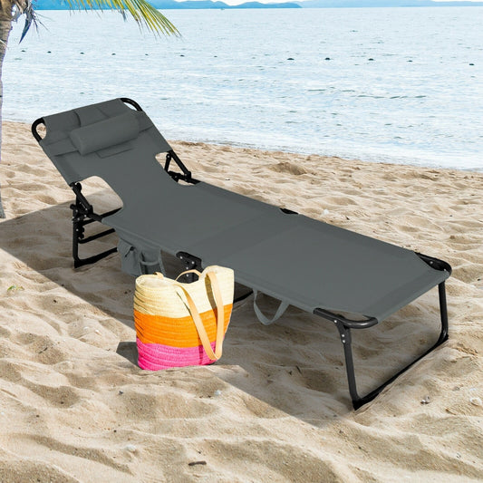 Folding Beach Lounge Chair with Pillow - NP10025GR