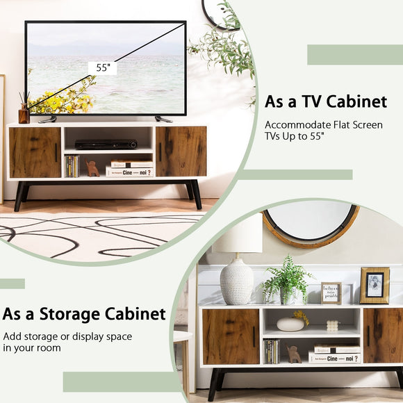 Modern TV Stand with Cabinets and Open Shelves, minor hidden scratch & dent