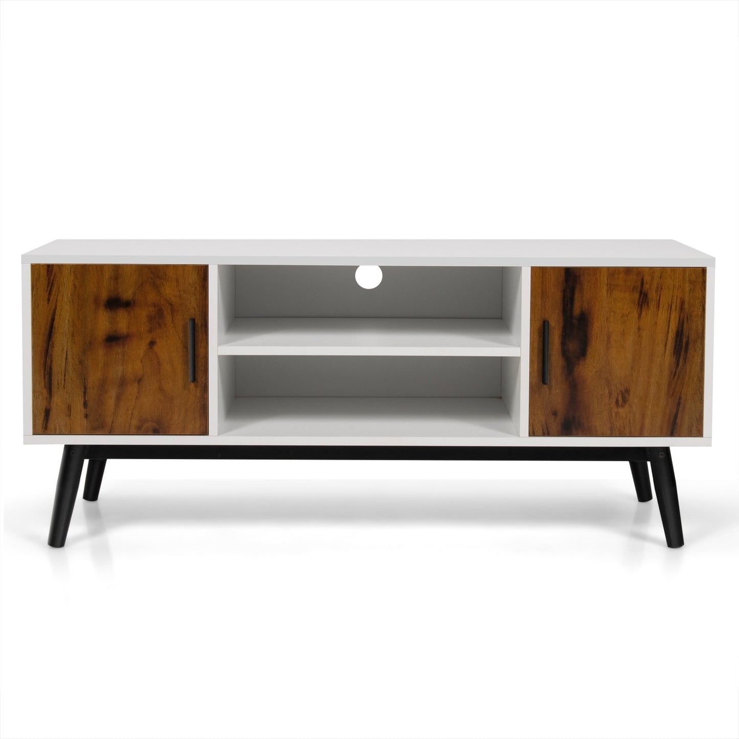 Modern TV Stand with Cabinets and Open Shelves, minor hidden scratch & dent