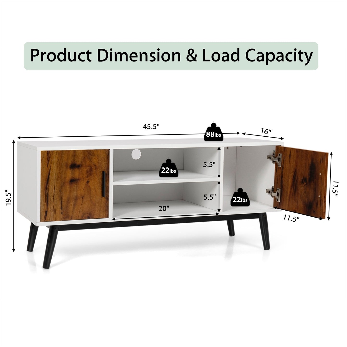 Modern TV Stand with Cabinets and Open Shelves, minor hidden scratch & dent