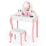 Kids Princess Makeup Dressing Vanity Set with Mirror and Drawer