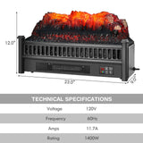 1400W Electric Fireplace Log Heater with Adjustable Flame Brightness