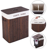 Folding Double Rectangle Bamboo Hamper Laundry Basket