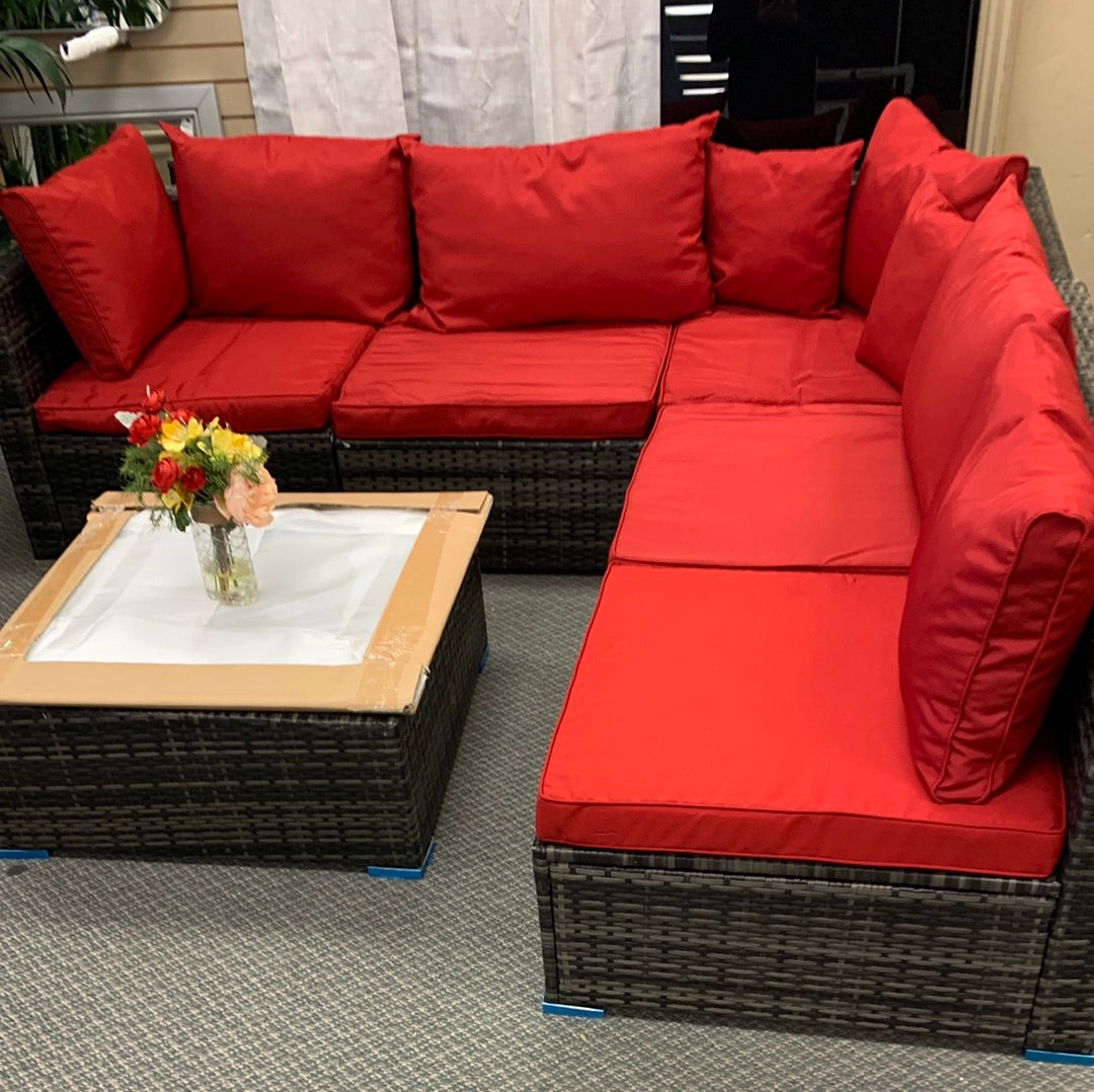 6 Piece Wicker Set. assembled, cushions are same color but slightly different