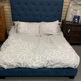 Queen platform bed, blue