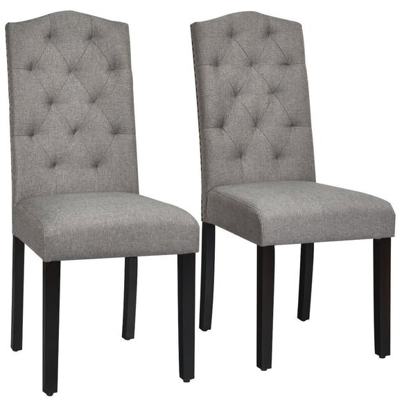 Set of 2 Tufted Upholstered Dining Chair, Grey, Assembled