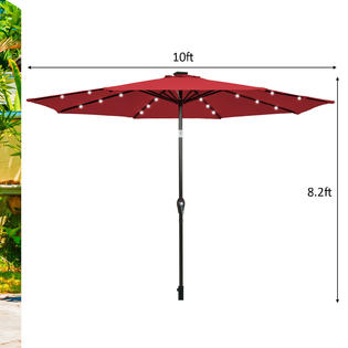 10' Solar LED Lighted Patio Market Umbrella Tilt Adjustment Crank