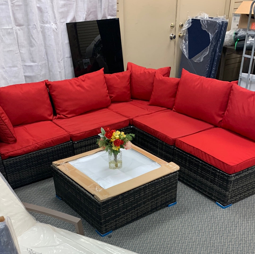 6 Piece Wicker Set. assembled, cushions are same color but slightly different