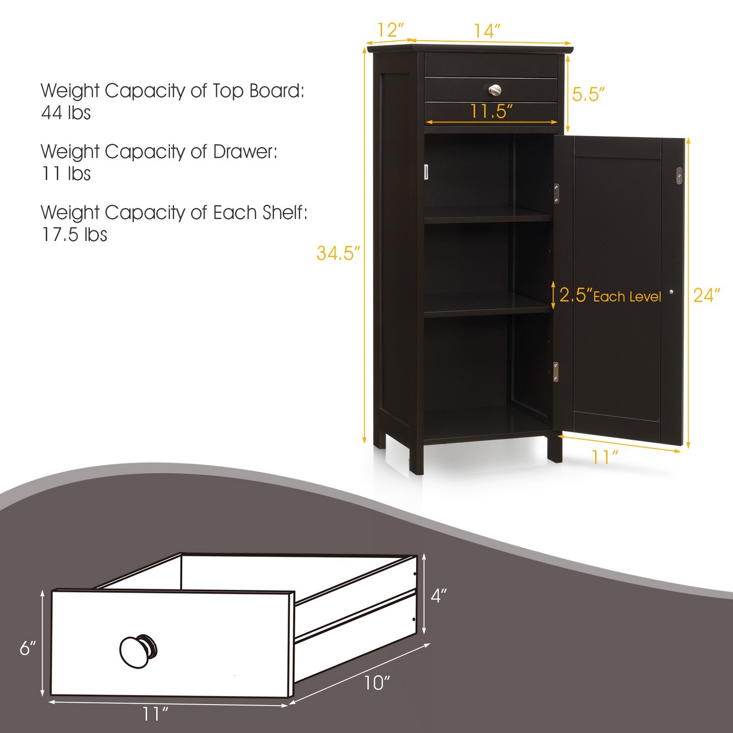 Wooden Storage Free-Standing Floor Cabinet with Drawer and Shelf, assembled