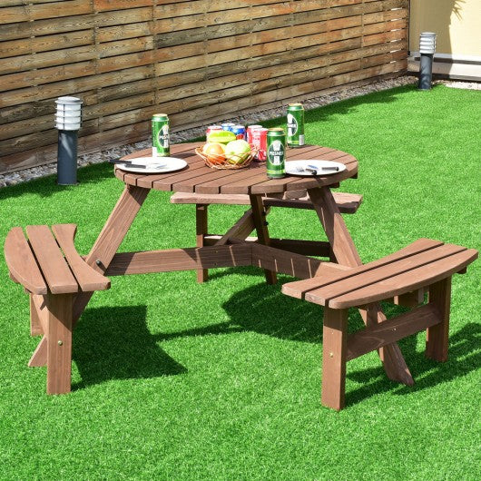 6-Person Patio Wood Picnic Table Beer Bench Set, 1 Box unassembled