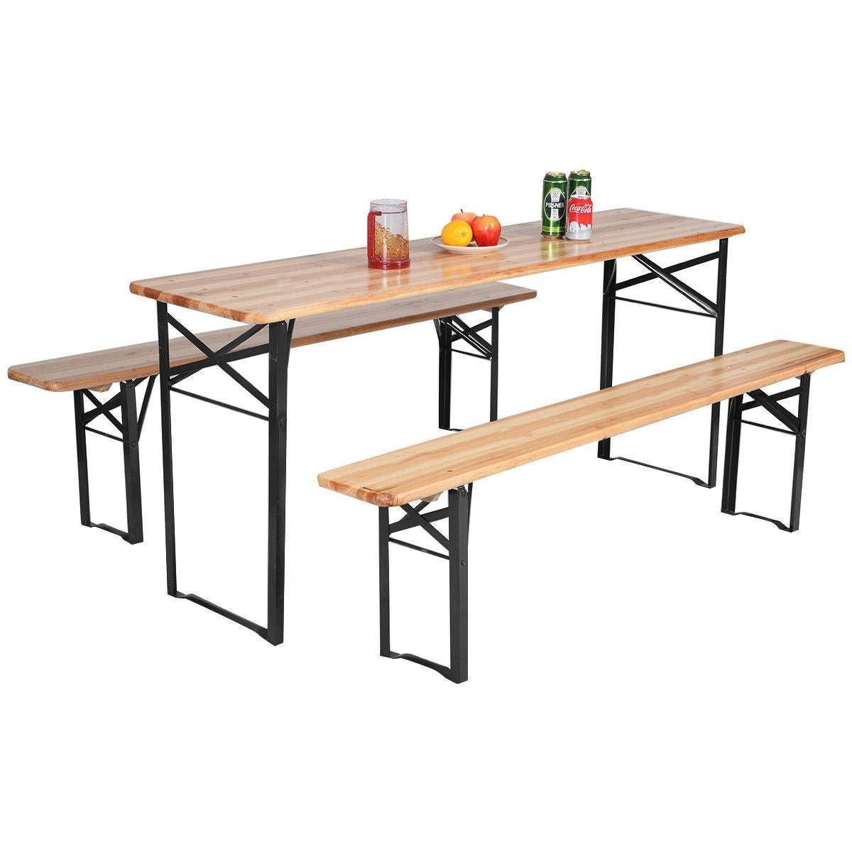 3 Pieces Folding Wooden Picnic Table Bench Set - Scratch & Dent