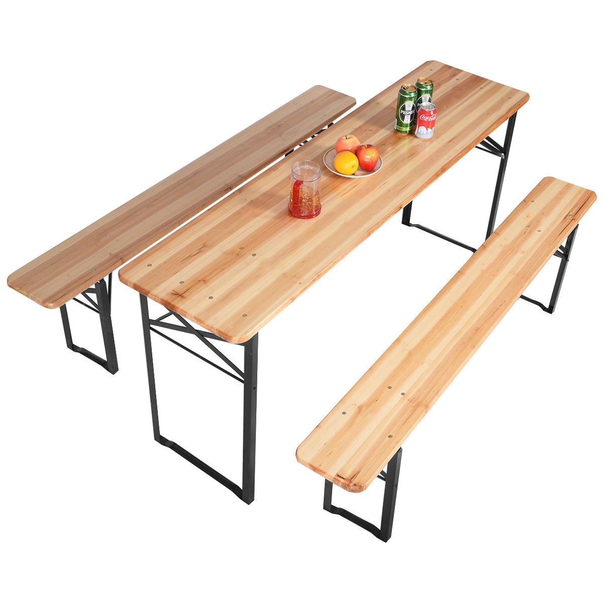 3 Pieces Folding Wooden Picnic Table Bench Set