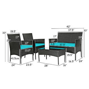 4-Piece Wicker Outdoor Sectional Set with Turquoise Cushions - *UNASSEMBLED/IN BOX* - HW65357TU