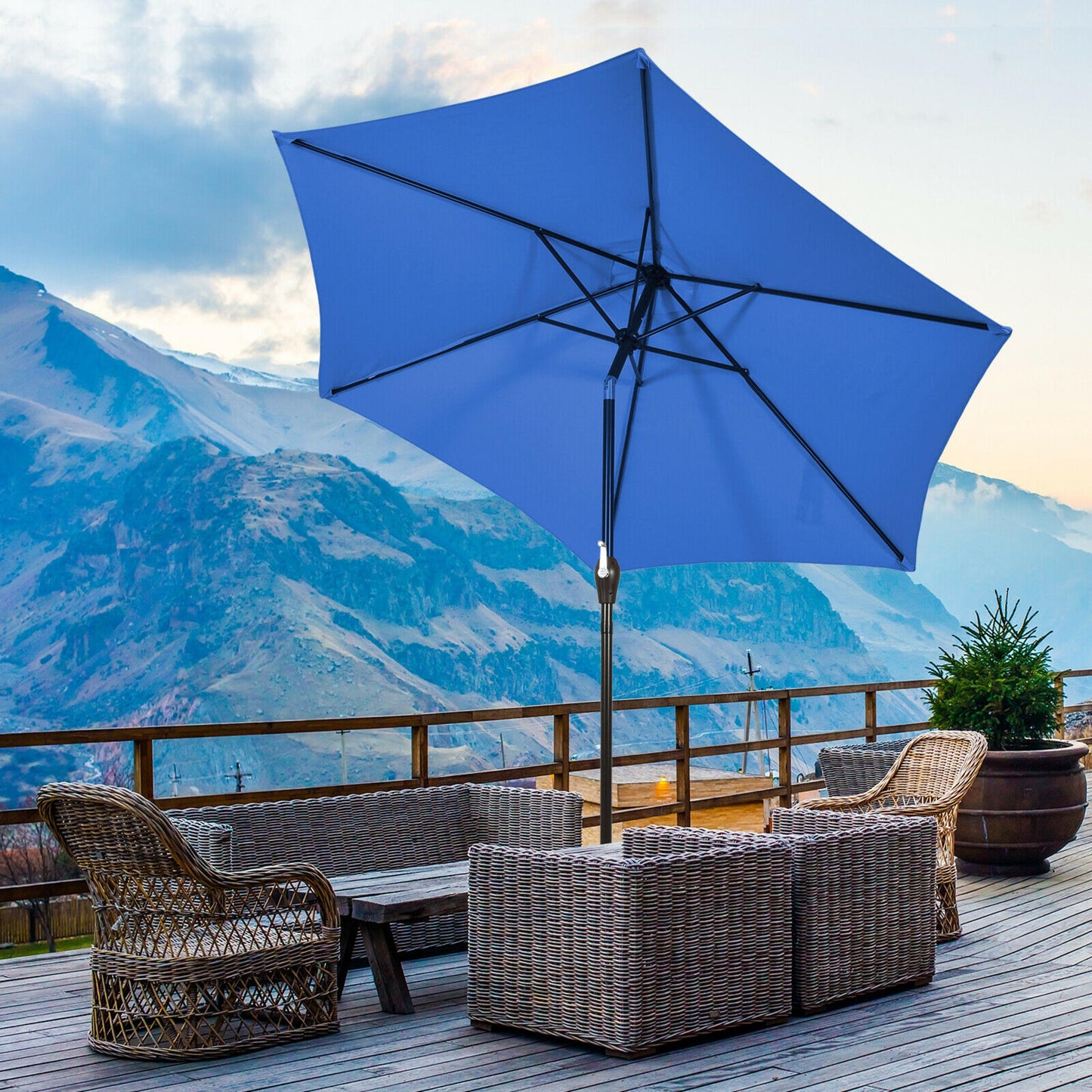 10Ft Outdoor Market Patio Table Umbrella Push Button Tilt Crank Lift Blue