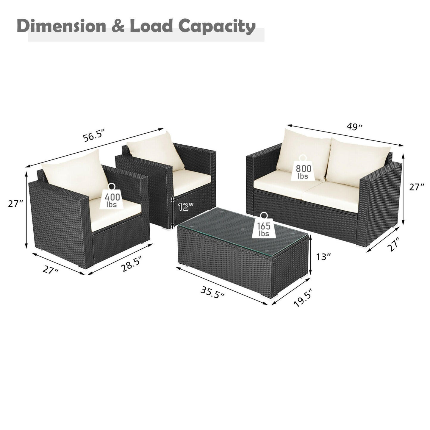 4 Pieces Outdoor Patio Rattan Furniture Set *UNASSEMBLED/IN BOXS(2)* - HW65410BCR