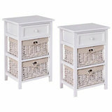 2PCS Set, Nightstand 3-Tier Bedside End Table Organizer Wood W/2 Baskets