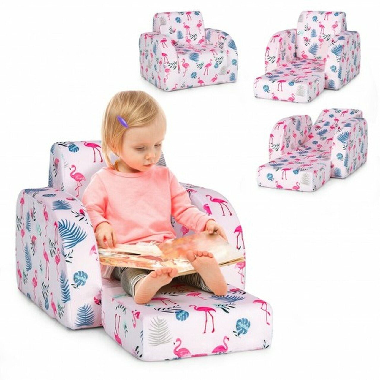 3-In-1 Convertible Kid Sofa Bed Flip-Out Chair Lounger For Toddler