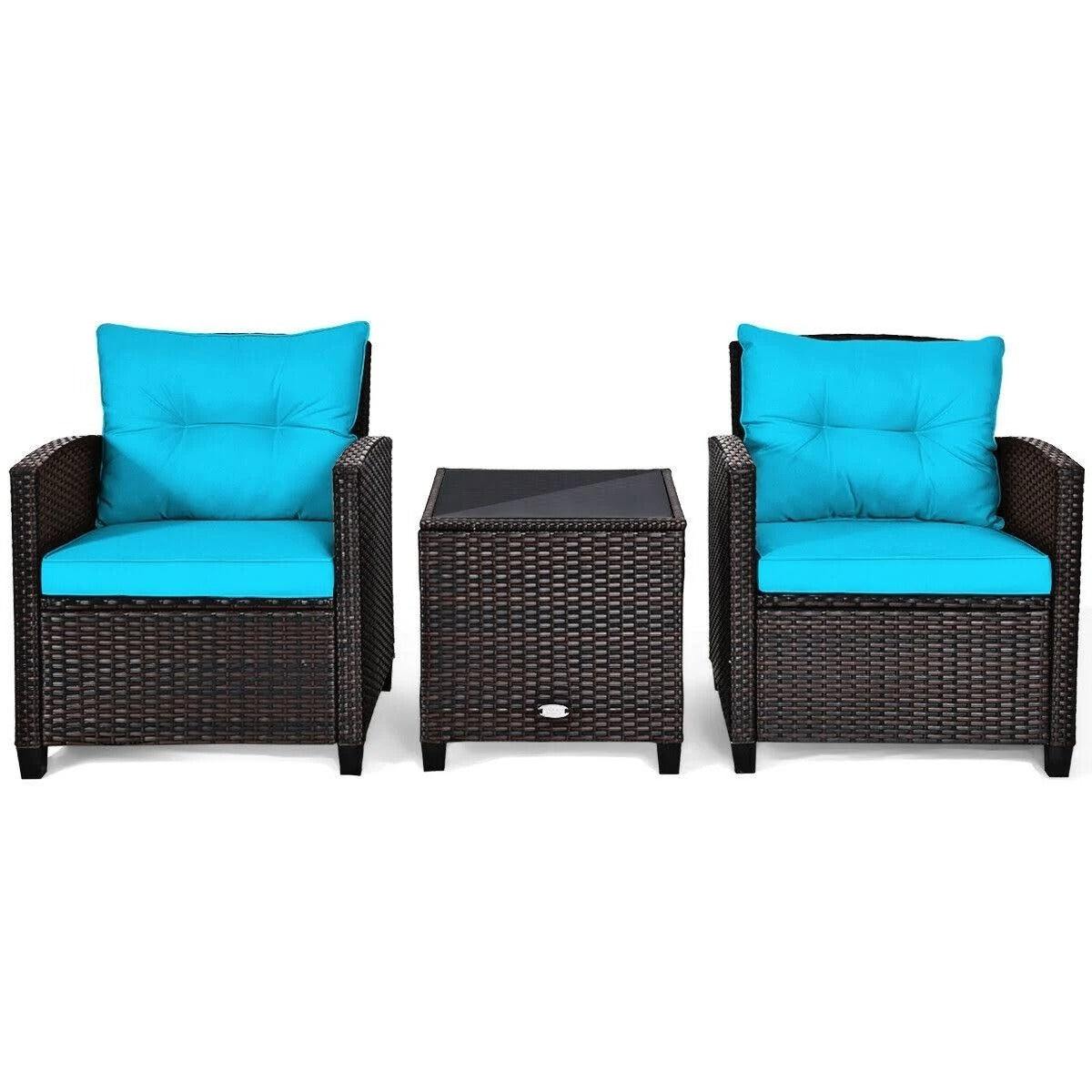 3 Pcs Patio Rattan Furniture Cushioned Conversation Set - TEAL